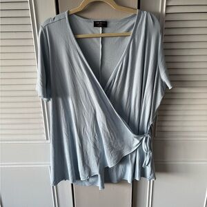Lane Bryant Soft Blue Ribbed Wrap Blouse